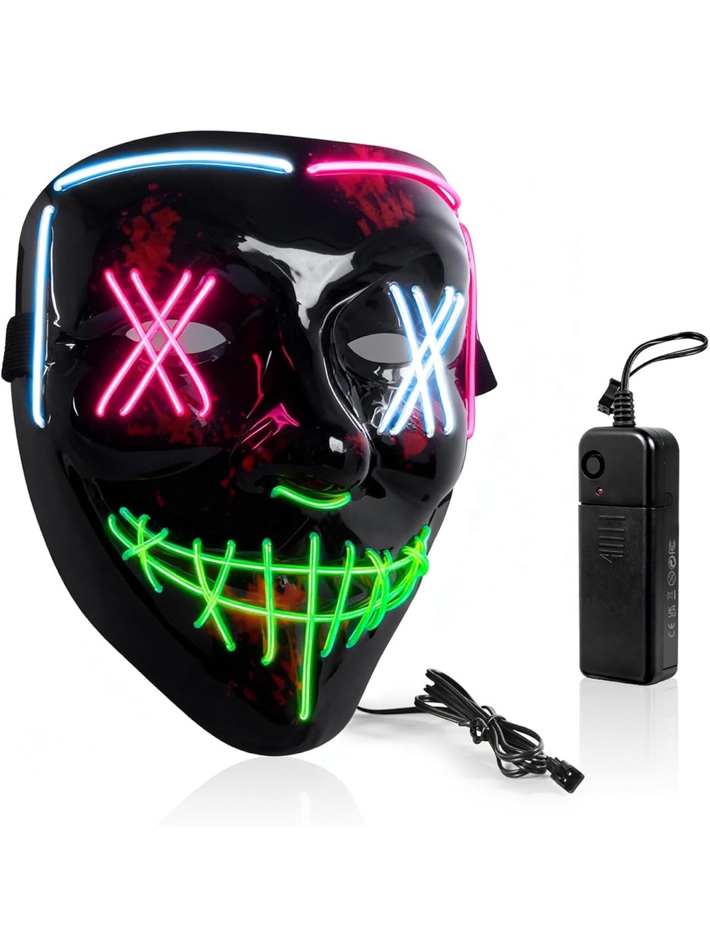 LED light up Neon face Mask 3 color Multicolor Halloween cosplay costume rave